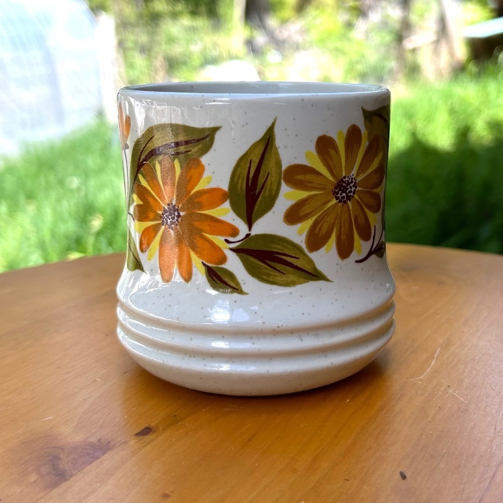 Vintage Stoneware Mug Large Orange Yellow Retro Daisy Flower JMP Japan Capri - Picture 4 of 9